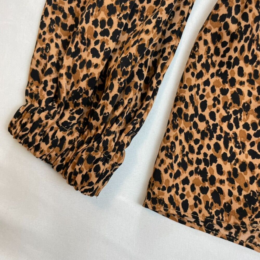 Pomander Place Tuckernuck Carlota Leopard Print Peplum Blouse Size XS